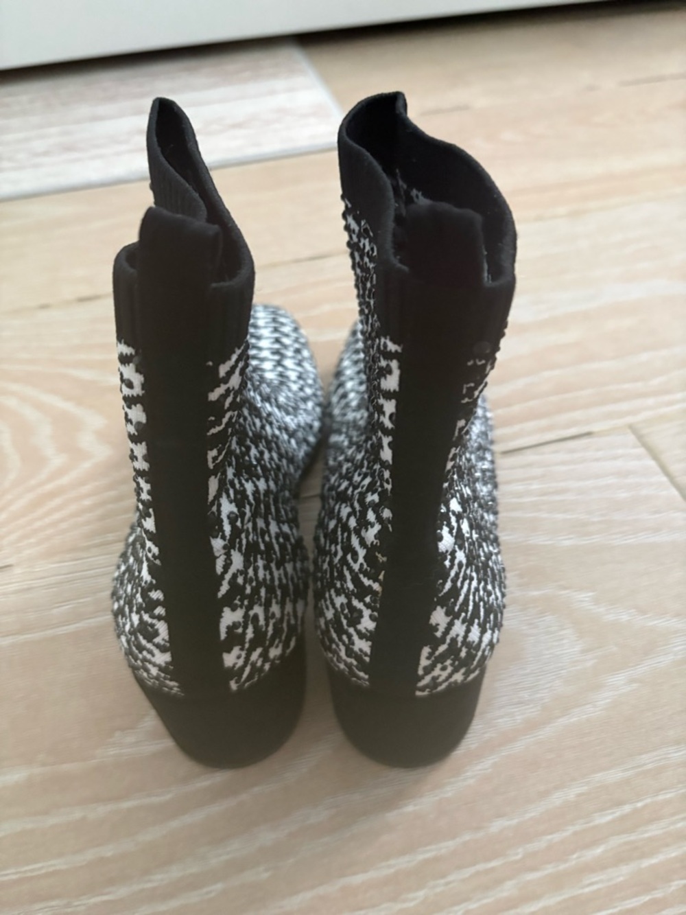 Kenneth Cole Black and White Houndstooth Sock Ankle Boots - Picture 3 of 5
